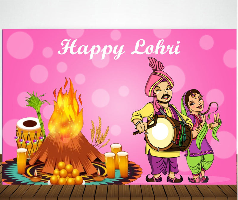 Lohri Party Personalized Backdrop with Name & Picture.