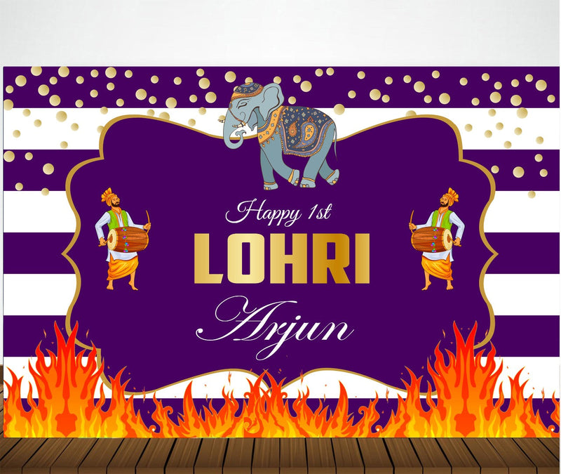 Lohri Party Personalized Backdrop with Name & Picture.