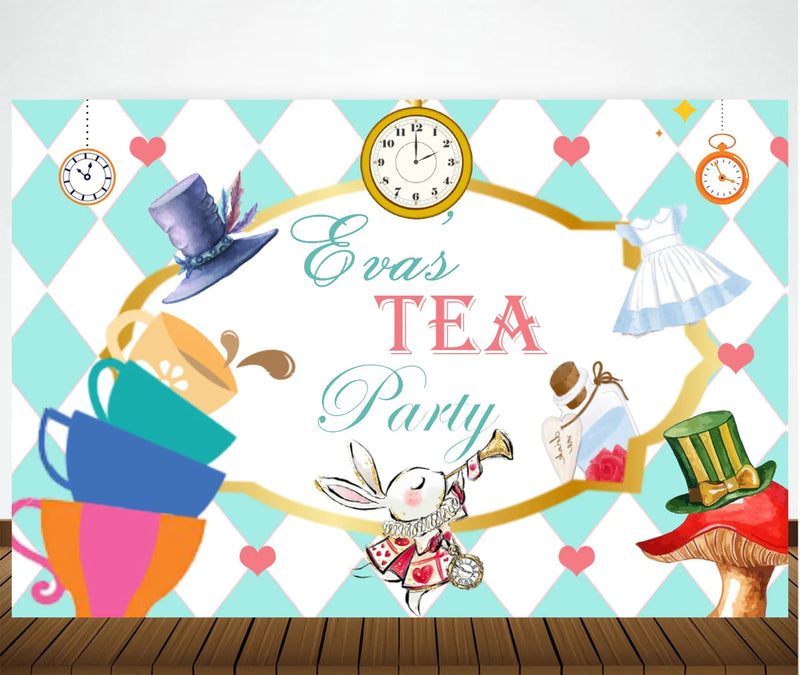 Tea Party Theme Birthday Party Personalized Backdrop.