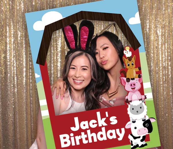 Farm Animal Theme Birthday Party Selfie Photo Booth Frame & Props
