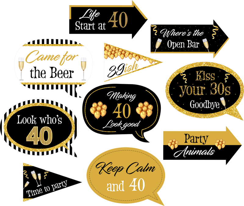 40th Theme Birthday Party Photo Booth Props Kit