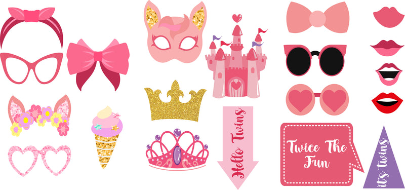 Twin Girls Birthday Party Photo Booth Props Kit