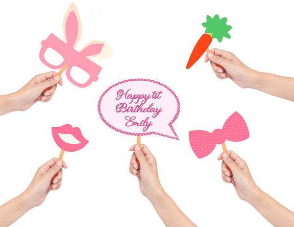Bunny Birthday Party Photo Booth Props Kit