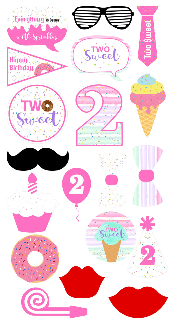 Two Sweet Birthday Party Photo Booth Props Kit Set of 20