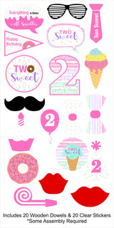 Two Sweet Birthday Party Photo Booth Props Kit Set of 20