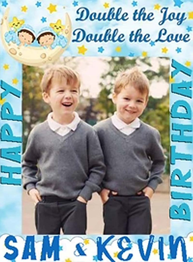 Twin Boys Party Theme Birthday  Selfie Photo Booth Frame & Props