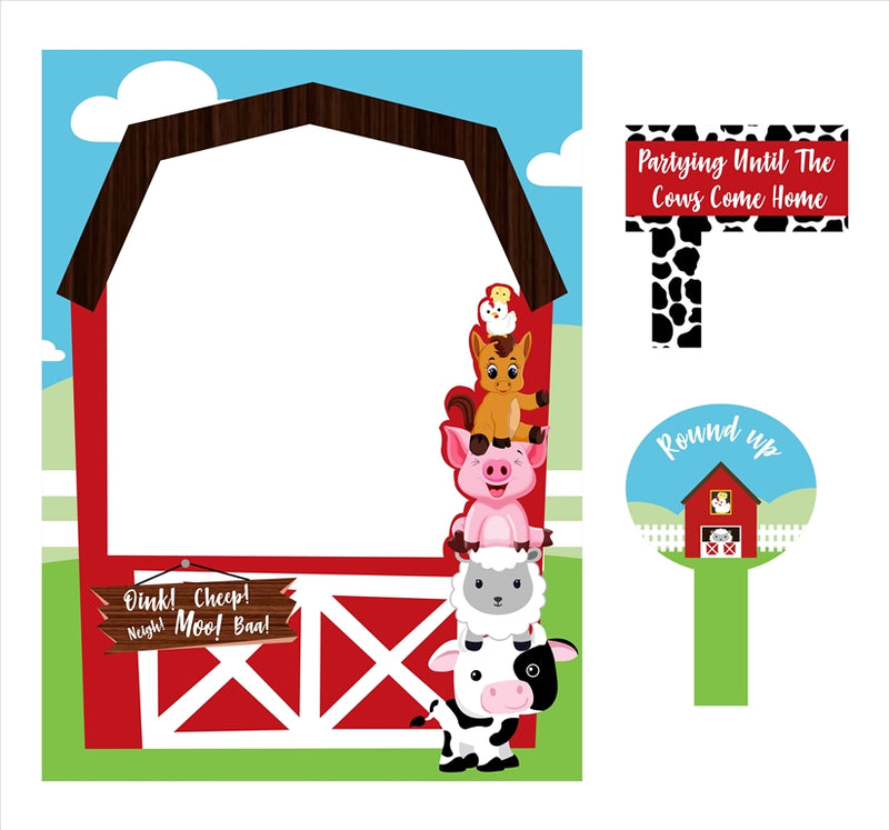 Farm Animal Theme Birthday Party Selfie Photo Booth Frame & Props