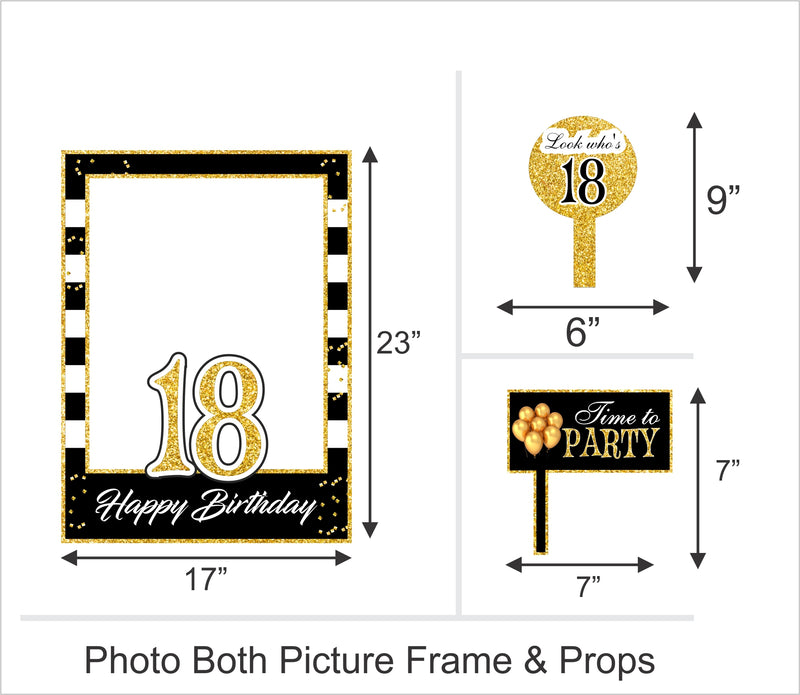 18th Birthday Party Selfie Photo Booth Frame & Props