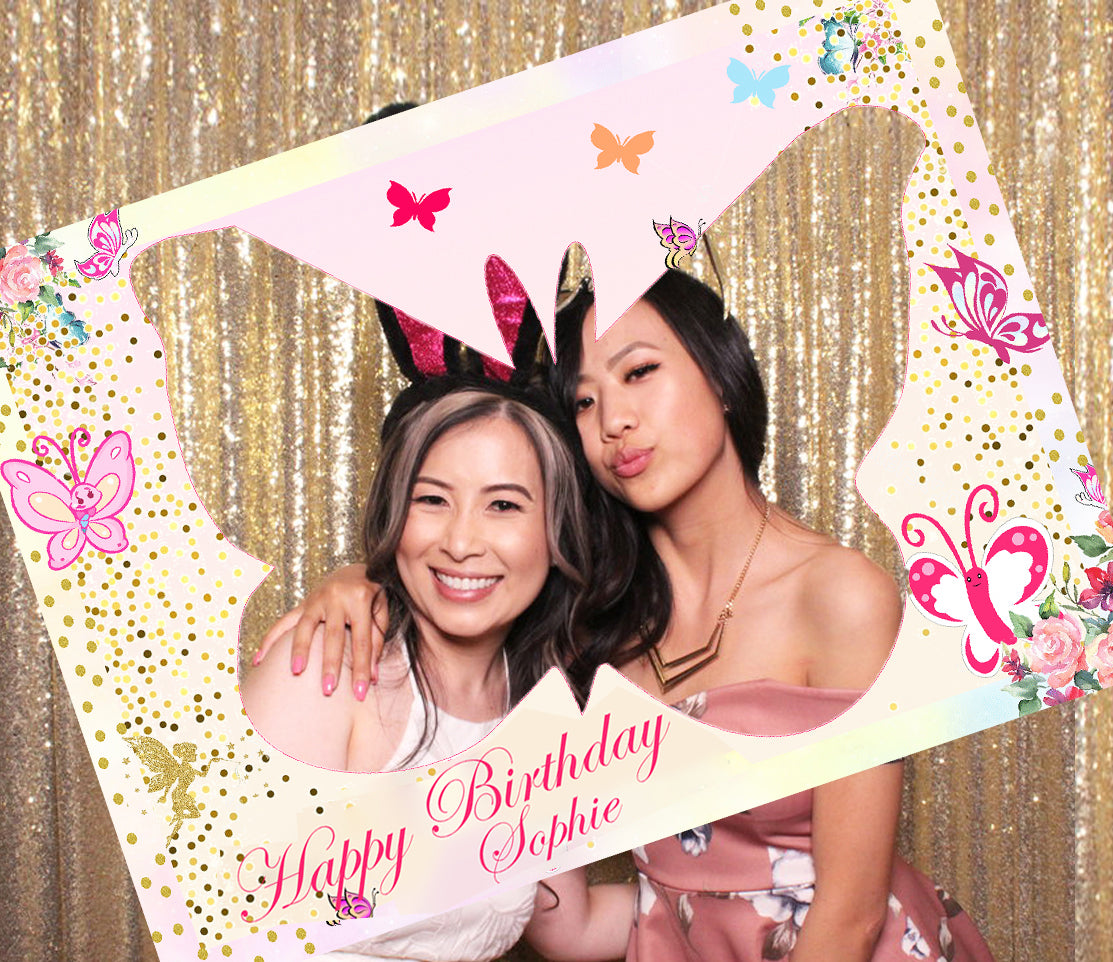 Butterflies and Fairies Theme Birthday Party Selfie Photo Booth Frame & Props