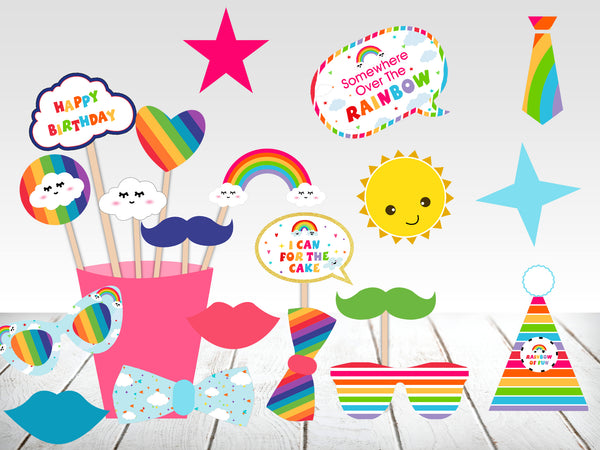 Rainbow Birthday Party Photo Booth Props Kit