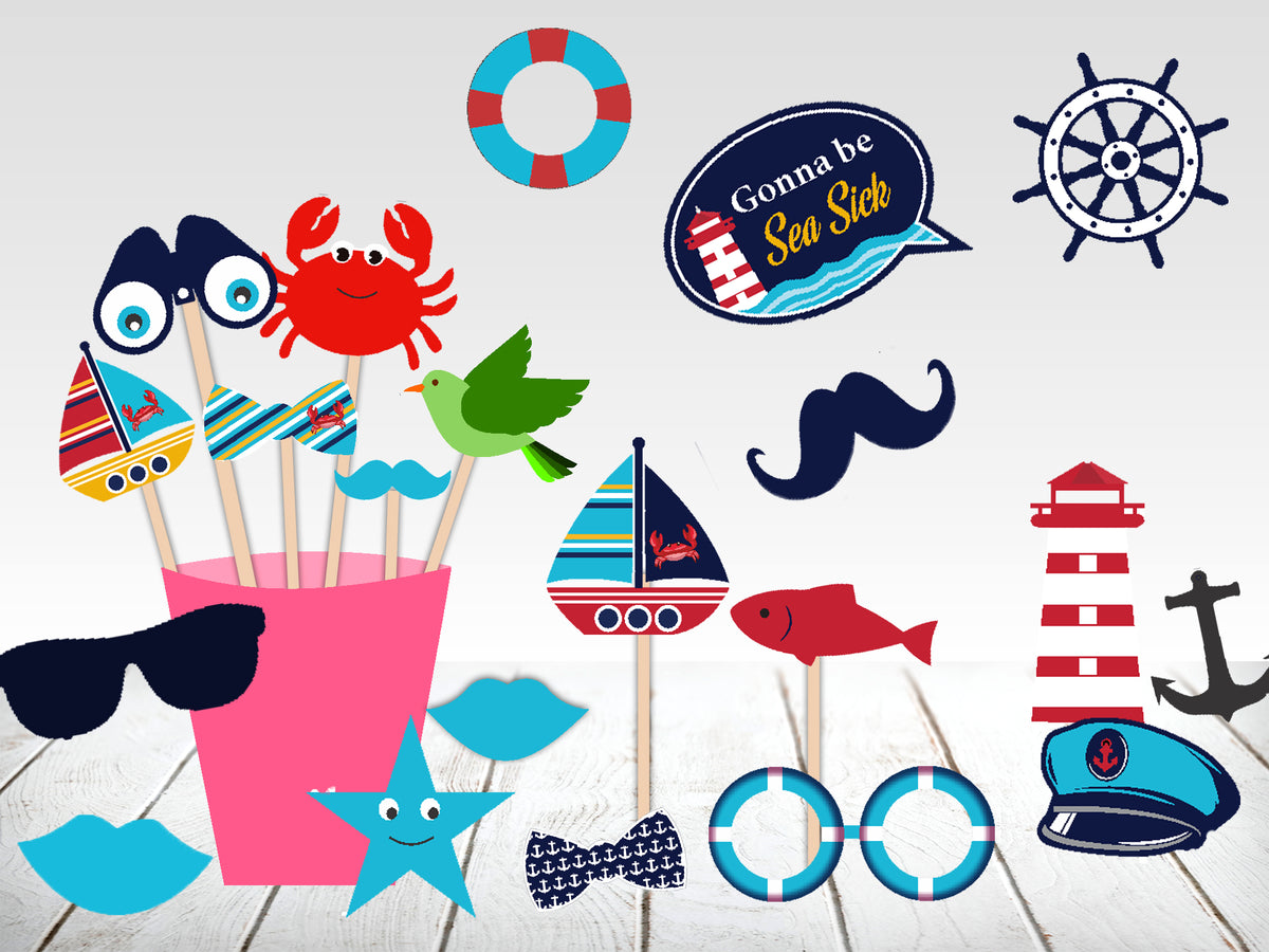 Buy Nautical Theme Birthday Party Decoration Photo Booth Props Kit ...