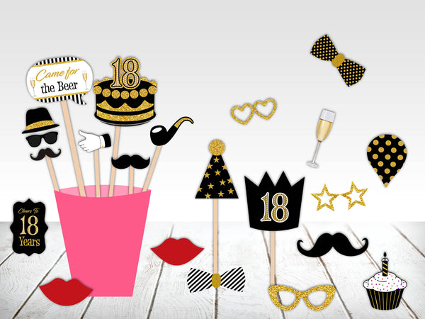 18th Birthday Party Photo Booth Props Kit- Set of 20