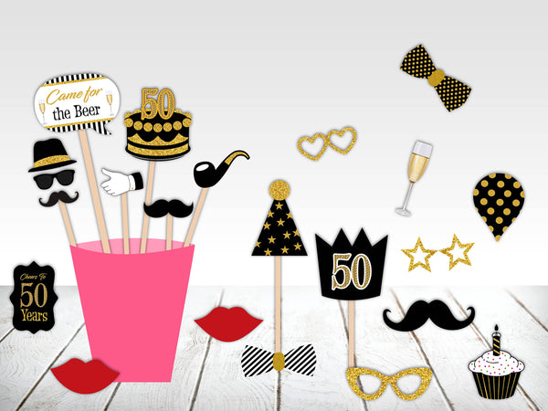 50th Theme Birthday Party Photo Booth Props Kit