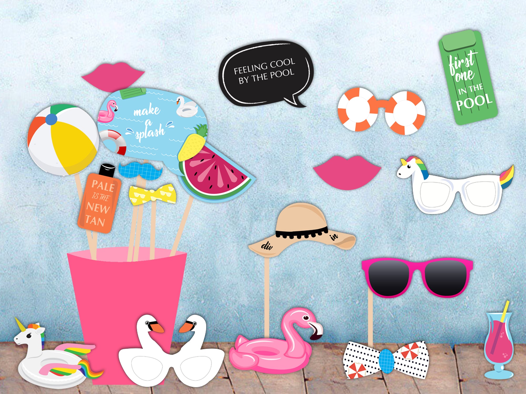Buy Pool Party Birthday Party Decoration Photo Booth Props Kit | Party ...