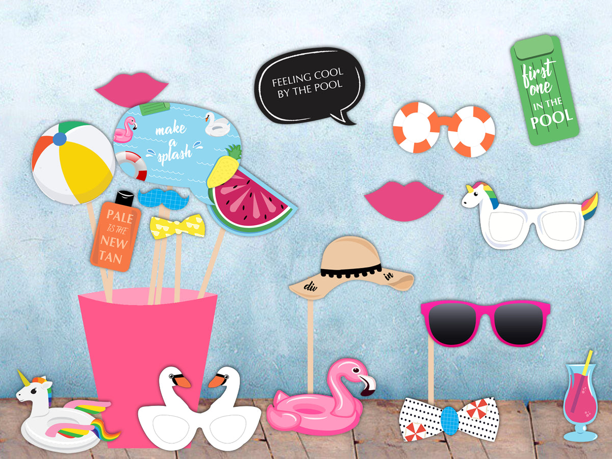 Buy Pool Party Birthday Party Decoration Photo Booth Props Kit | Party ...