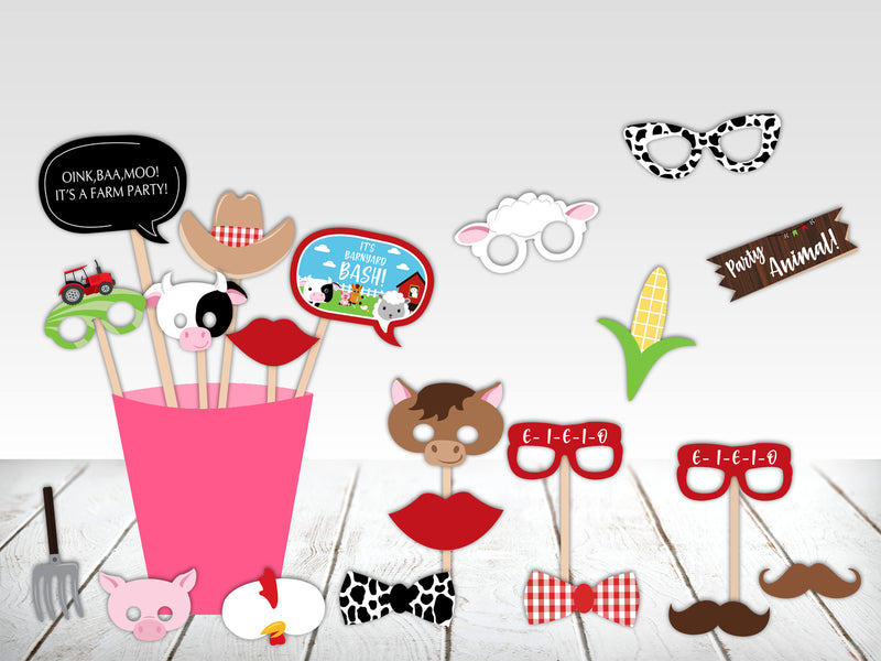 Farm Animal Birthday Party Photo Booth Props Kit