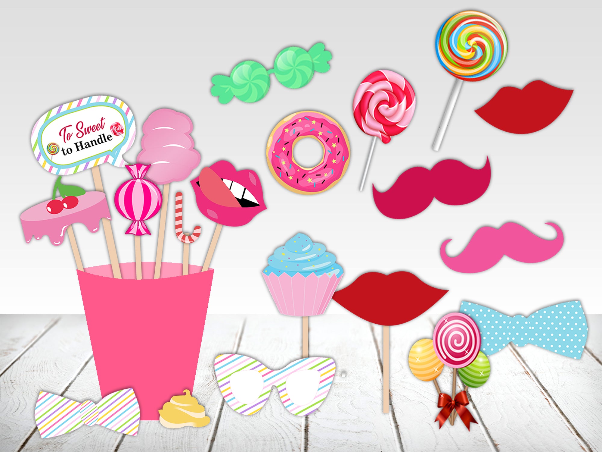 Candyland Theme Birthday Party Photo Booth Props Kit
