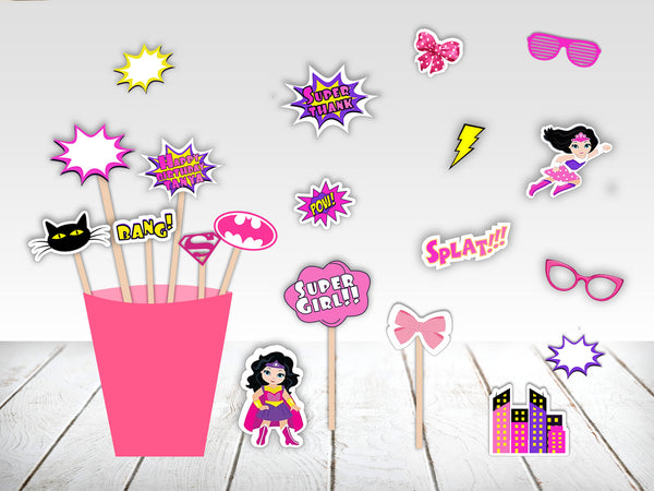 Super Girl Birthday Party Photo Booth Props Kit