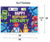 Robot Birthday Party Personalized Backdrop.