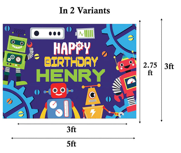 Robot Birthday Party Personalized Backdrop.