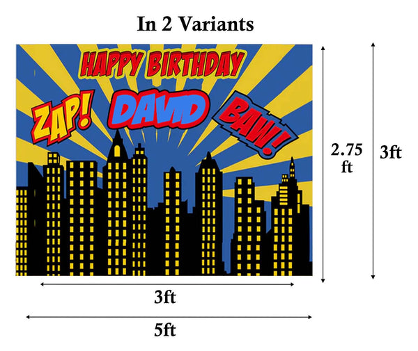 Super Hero Birthday Party Personalized Backdrop.