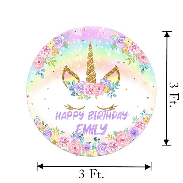 Unicorn Theme Birthday Party Round Backdrop