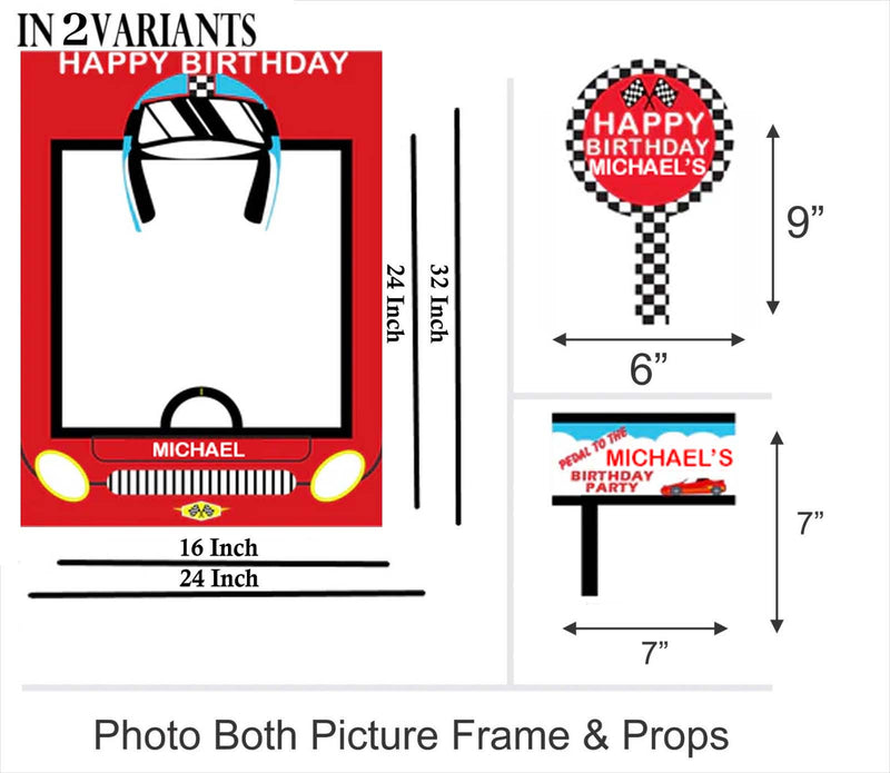 Racing Car Theme Birthday Party Selfie Photo Booth Frame & Props