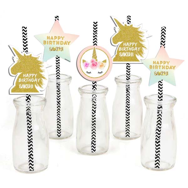 Unicorn Birthday Party Paper Decorative Straws