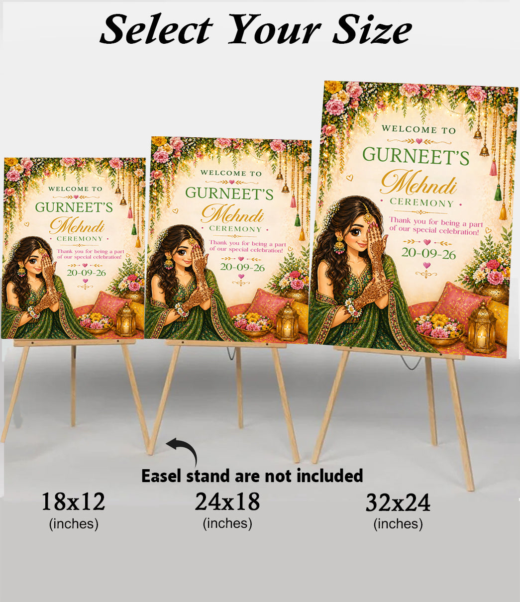 Personalized Mehndi / Henna Welcome Board for Wedding Decorations.