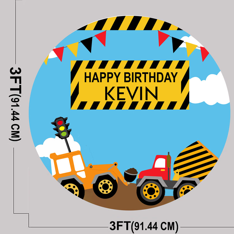 Construction Theme Birthday Party Round Backdrop