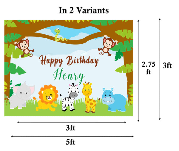 Jungle Safari Theme Birthday Party Personalized Backdrop.