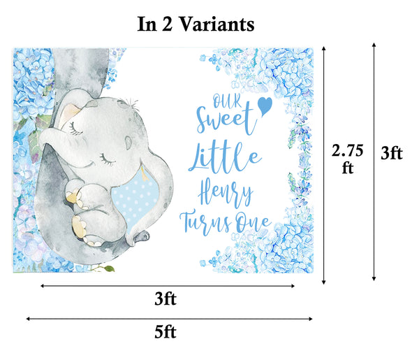 Baby Elephant Birthday Party Personalized Backdrop.