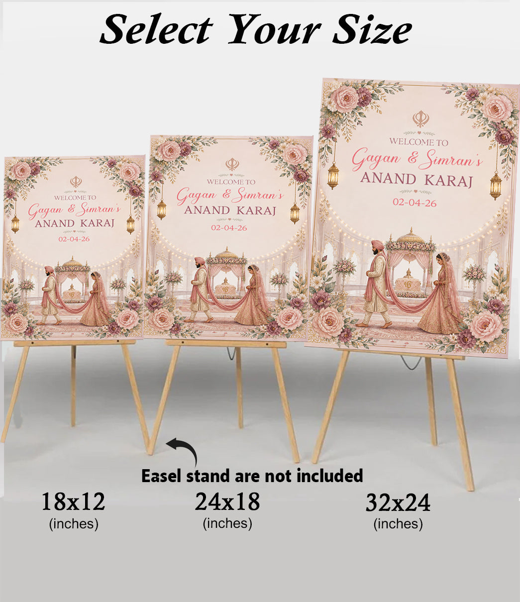 Indian Punjabi Wedding Anand Karaj  Ceremony Welcome Board for Decoration