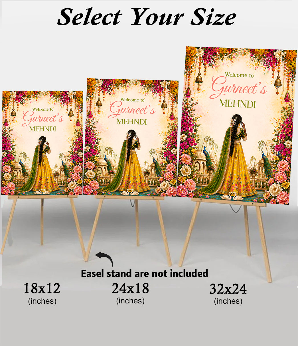 Personalized Mehndi Welcome Board for Wedding Decorations