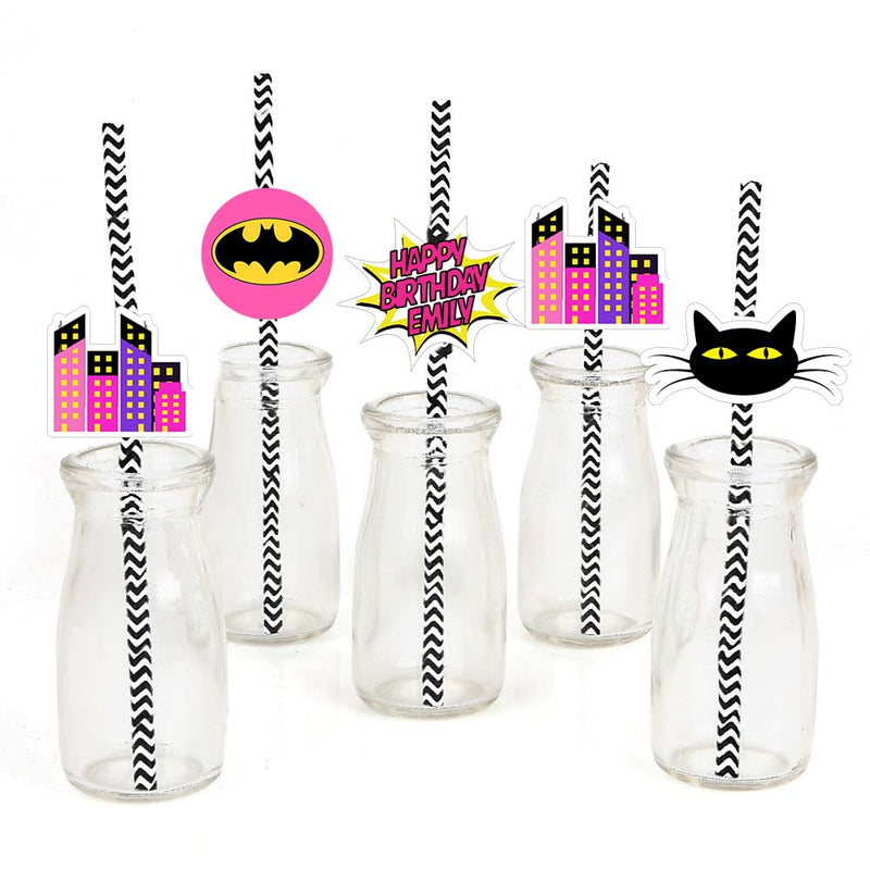 Super Girl Birthday Party Paper Decorative Straws