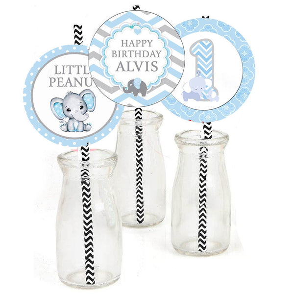 Baby Elephant Birthday Party Paper Decorative Straws