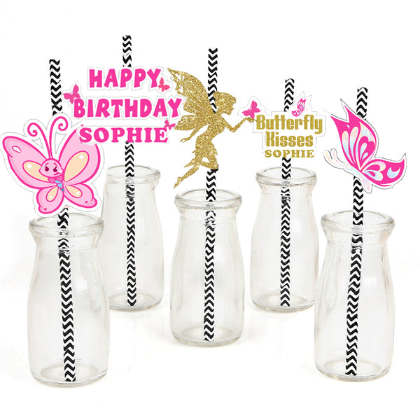 Butterflies and Fairies Theme Birthday Party Paper Decorative Straws