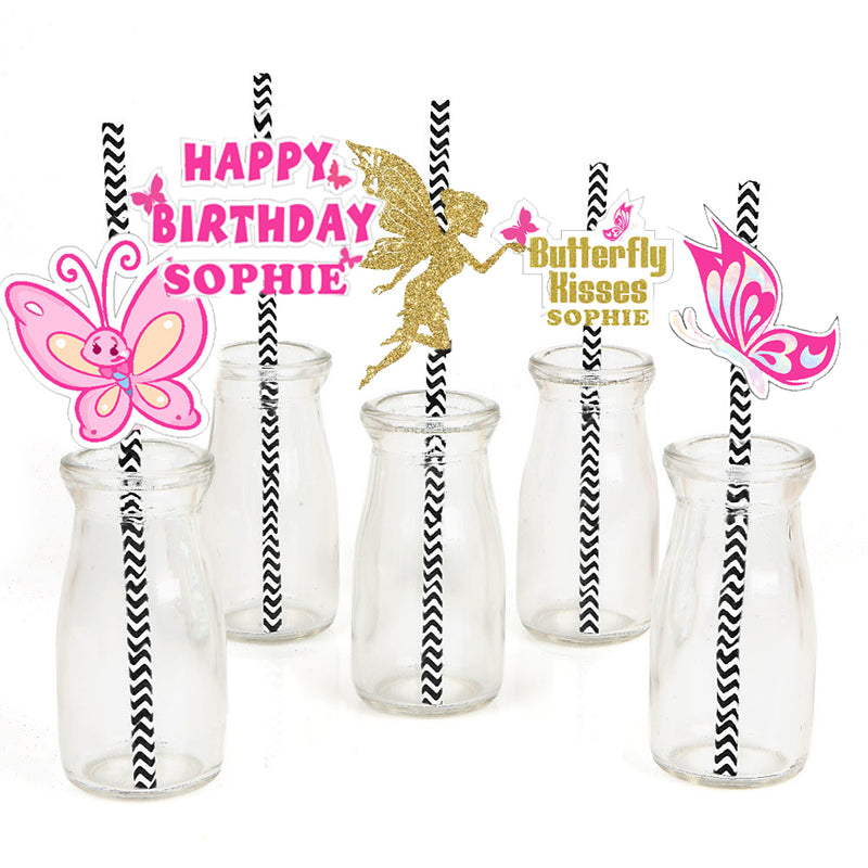 Butterflies and Fairies Theme Birthday Party Paper Decorative Straws