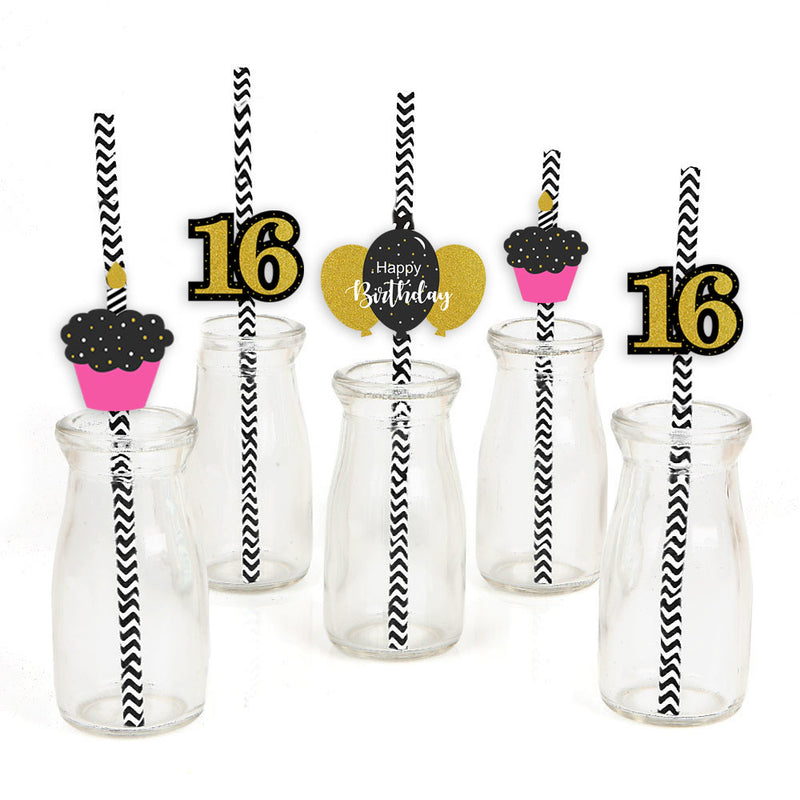 16th Theme Birthday Party Paper Decorative Straws