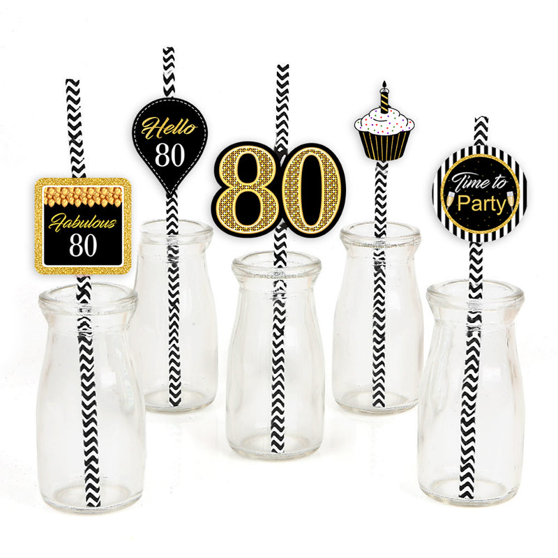 80th Theme Birthday Party Paper Decorative Straws