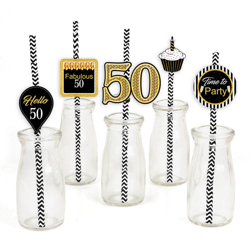 50th Theme Birthday Party Paper Decorative Straws