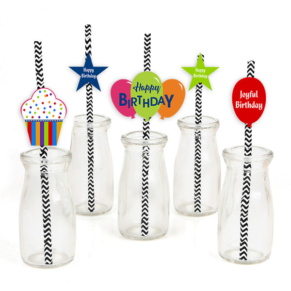 Joyful Party Birthday Paper Decorative Straws