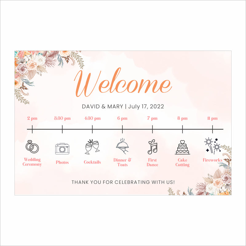 Boho Wedding Day Timeline Board