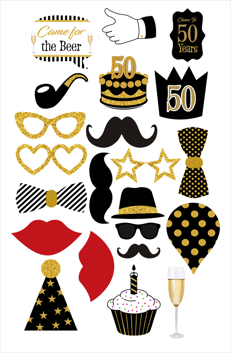 50th Theme Birthday Party Photo Booth Props Kit