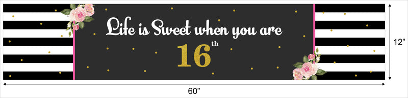 16th Theme Birthday Party Long Banner for Decoration