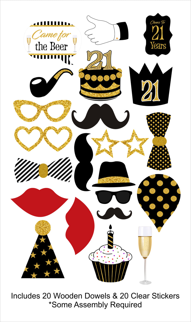 21st Theme Birthday Party Photo Booth Props Kit