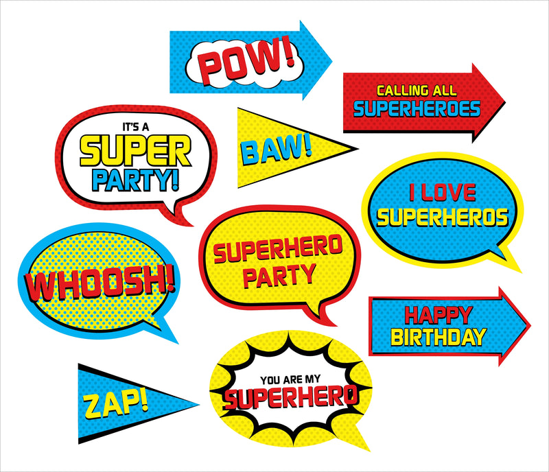 Super Hero Birthday Party Photo Props Kit