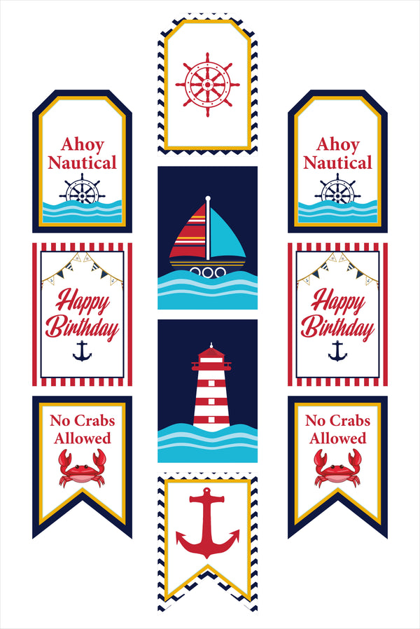 Nautical Ahoy Theme Birthday Paper Door Banner or for Wall Decoration.