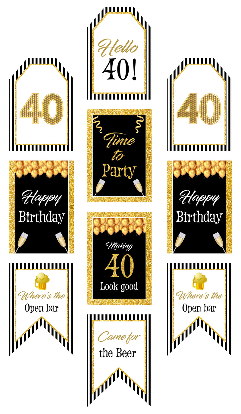 40th Theme Birthday Paper Door Banner or for Wall Decoration.