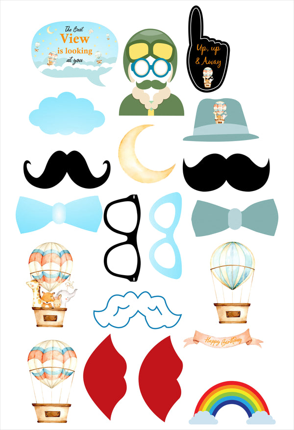 Hot Air Balloon Birthday Party Photo Booth Props Kit Set of 20